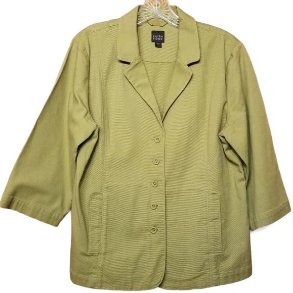 Eileen Fisher | Women's Lightweight Khaki Green Jacket (Size Large) - Picture 1 of 10